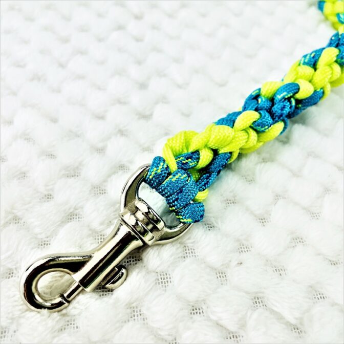 [公式]パラコードNo206マクラメ編みライトグリーンとブルーの小型犬首輪＆リードセット#120