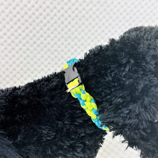 [公式]パラコードNo206マクラメ編みライトグリーンとブルーの小型犬首輪#120