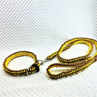 「公式」パラコードマクラメ編み#34パラコード編み中、小型犬用首輪&リードセットNo24