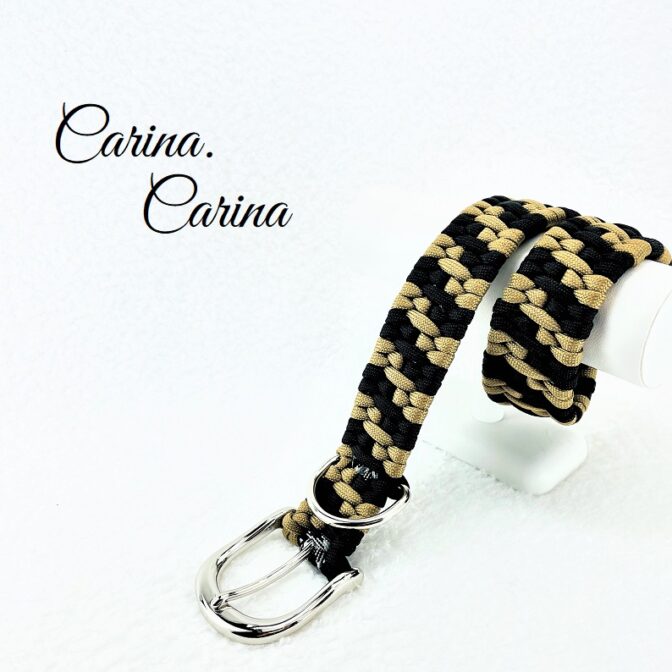 「公式]パラコード#108マクラメ編み茶と黒の大、中型犬用首輪