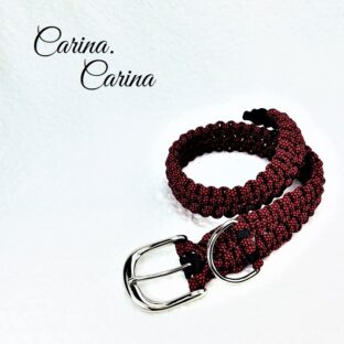 「公式]#109マクラメ編み赤と黒のダイヤ柄とネイビーの大、中型犬用首輪