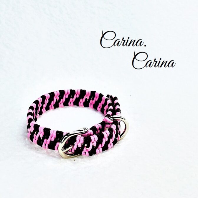 [公式]綿ロープ#117マクラメ編みピンク茶アイボリー緑の小型犬用首輪No147