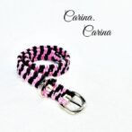 [公式]綿ロープ#117マクラメ編みピンク茶アイボリー緑の小型犬用首輪No147