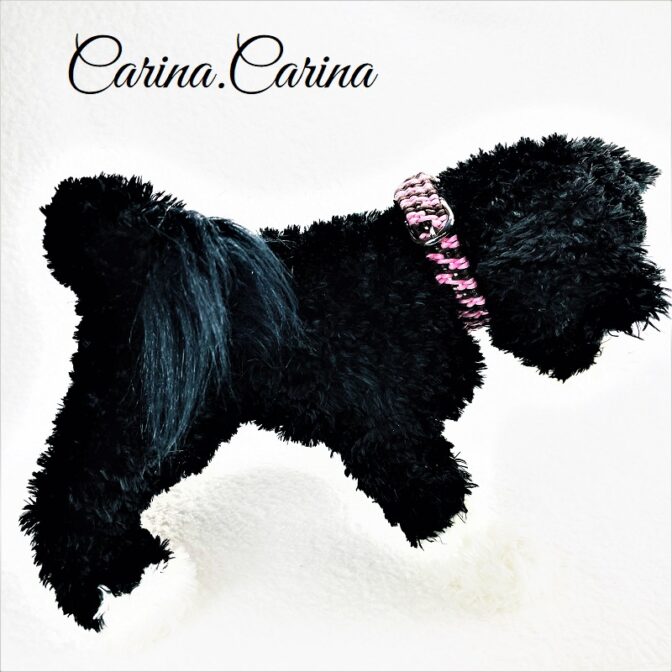 [公式]綿ロープ#117マクラメ編みピンク茶アイボリー緑の小型犬用首輪No147