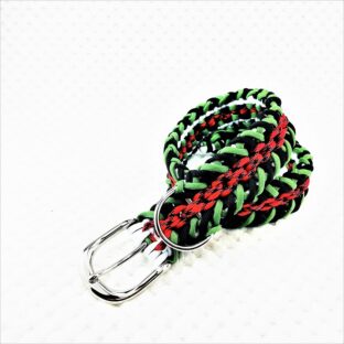 [公式]＃131マクラメ編み まだら赤・黒・グリーン・白の小型犬・中型犬首輪No161