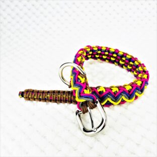 [公式]＃132マクラメ編み まだらピンク・イエロー・紫・グレー・茶の小型犬・中型犬首輪No162