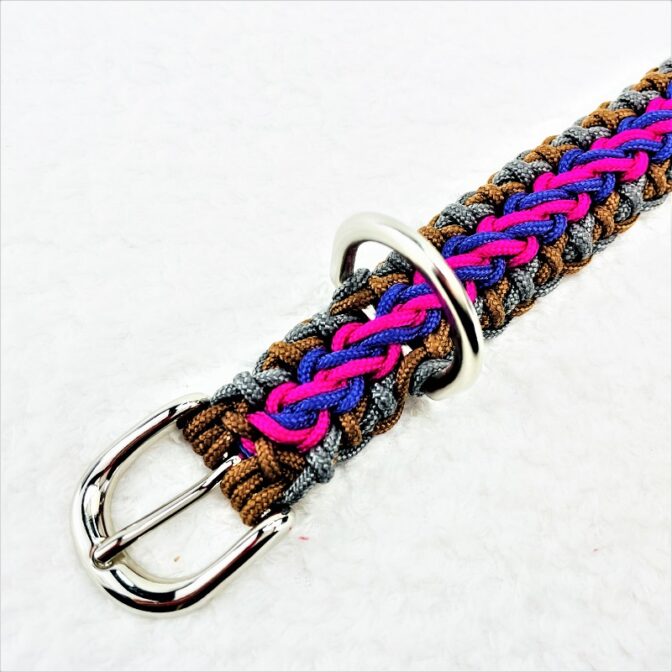[公式]パラコード＃137マクラメ編みピンク紫グレー茶の小型犬用首輪No167