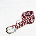 [公式]＃143パラコードマクラメ編み赤まだら・ホワイト・ライトグレー大型犬用首輪No173