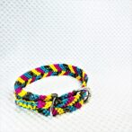 [公式]パラコード＃145マクラメ編み茶まだら・ローズ・イエロー・ブルーの大型犬用首輪No175