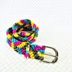 [公式]パラコード＃145マクラメ編み茶まだら・ローズ・イエロー・ブルーの大型犬用首輪No175
