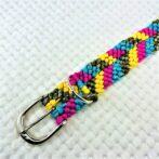 [公式]パラコード＃145マクラメ編み茶まだら・ローズ・イエロー・ブルーの大型犬用首輪No175