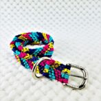 公式]パラコード＃146マクラメ編みピンク・ブルー・紫・黃まだらの小型犬用首輪No176