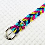 公式]パラコード＃146マクラメ編みピンク・ブルー・紫・黃まだらの小型犬用首輪No176