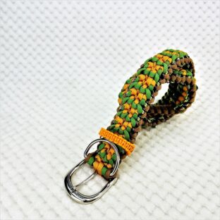 [公式]＃150マクラメ編みオレンジ・グリーン・ブラウン・緑まだら色の大、中型犬用首輪No180