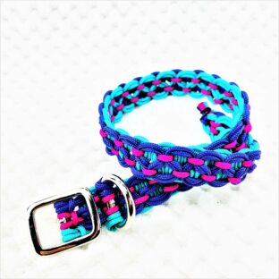 [公式]パラコード＃165 ピンクとエメラルドグリーンと紫の小型犬用首輪No195