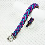 [公式]パラコード＃172 マクラメ編みローズ・オーキッドブルー・紫・茶の小型犬用首輪No201