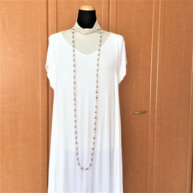淡水パールロングネックレス3色の白・ピンク・グレー