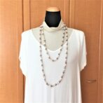 淡水パールロングネックレス3色の白・ピンク・グレー