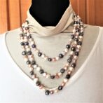 淡水パールロングネックレス3色の白・ピンク・グレー