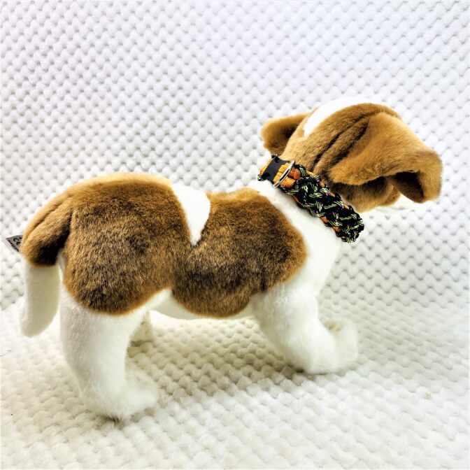 [公式]マクラメ編み#189 オレンジと緑まだらの小型犬用首輪