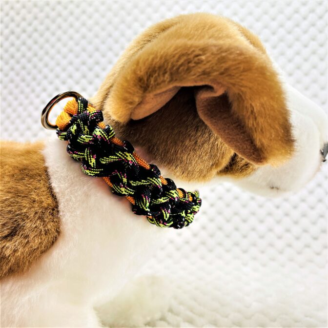 [公式]マクラメ編み#189 オレンジと緑まだらの小型犬用首輪