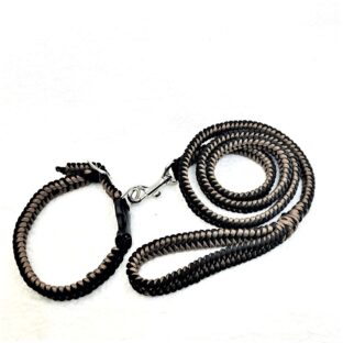 [公式]マクラメ編みNo23黒とベージュの中・大型犬首輪とリードセット
