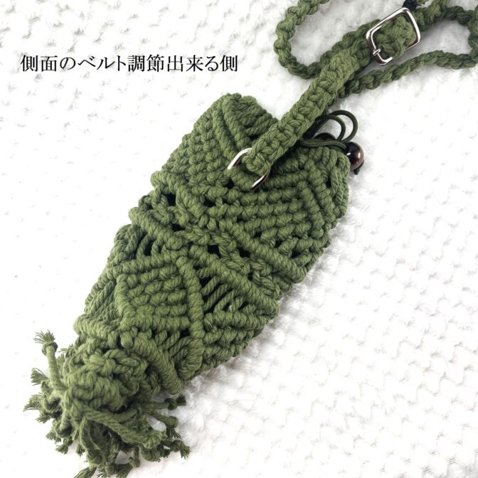 マクラメ編み携帯ショルダー・ポシェットマネキンにサイド側