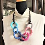 カラフル真裏目編みチョーカー&ネックレスマネキン装着正面アップ