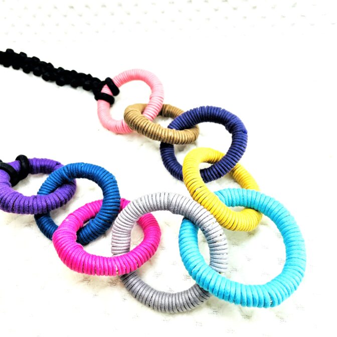 コットンロープでマグネット付きカラフルネックフロント部分アップ