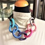 カラフル真裏目編みチョーカー＆ネックレスマネキン装着アップ