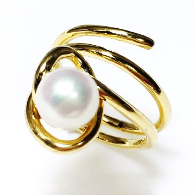 K18フリーサイズ淡水パールリングFPRs1立たせた状態上から画像