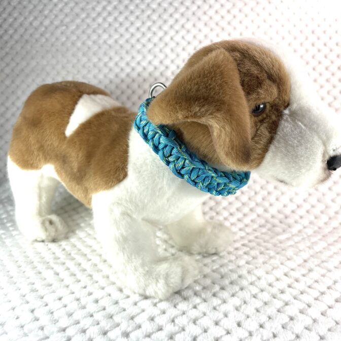 [公式]#278パラコード編み犬首輪プリュシェヴィク編み 小型犬首輪犬に装着した正面画像