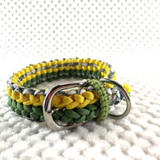 [公式]＃273パラコード編み犬首輪ダークグリーンとイエローのダブルクロスの中型・大型犬首輪