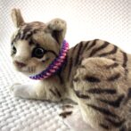 [公式] ＃46パラコード編み首輪まだらピンクと紫の猫首輪猫に装着した横画像