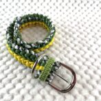 [公式]＃273パラコード編み犬首輪ダークグリーンとイエローのダブルクロスの中型・大型犬首輪ベルト金具アップ