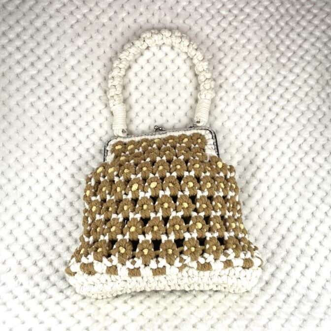 [公式]マクラメ編み#13小型で小花模様バッグショルダー付き手提げバッグのみ