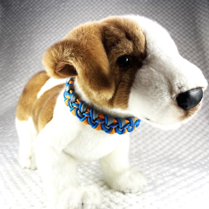 [公式]#306パラコード編み犬首輪 小型犬・中型犬用3色使いの首輪装着した正面画像