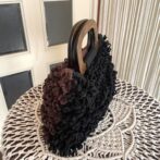 [マクラメ編み]No.22リング編みバッグ２色カラー側面からの画像