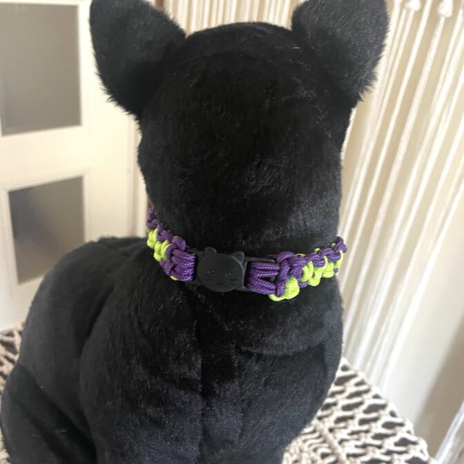 [公式]パラコード編み#307 ねこ用首輪2色使いのスッキリ配色装着させ後ろ向き画像