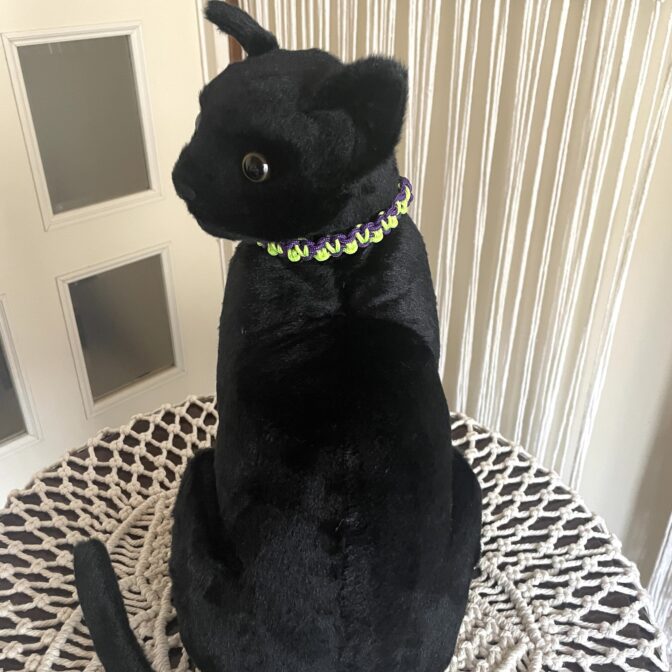 [公式]パラコード編み#307 ねこ用首輪2色使いのスッキリ配色装着させ遠目の画像